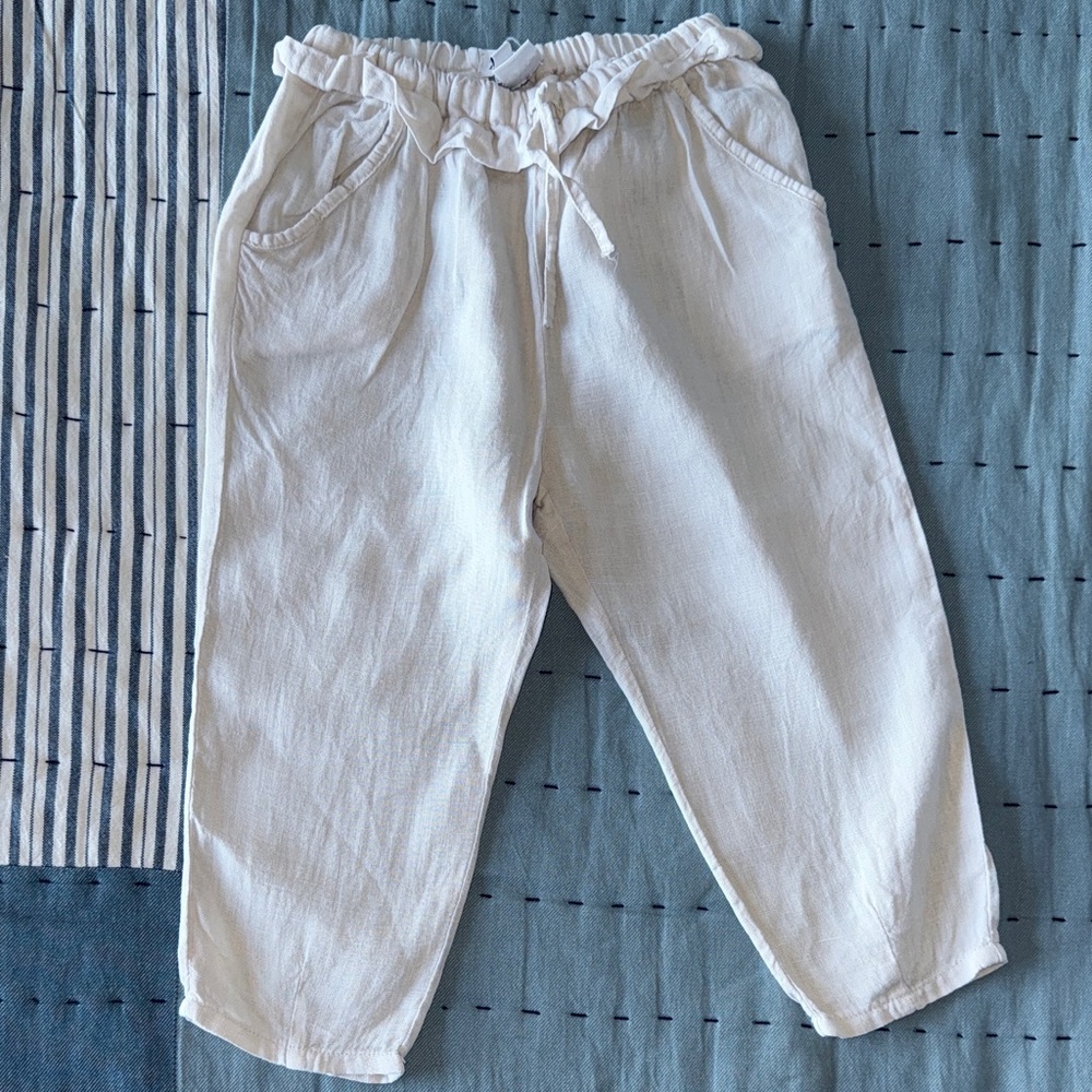 Zara Baby Cream Drawstring Cotton Trousers